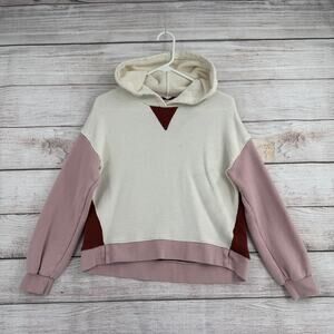 Madewell MWL Airyterry Hoodie Sweatshirt Womens Small Coloblock Cream Pink